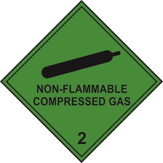 Non-flammable Compressed Gas 2 - Diamond Hazard Warning Labels (100 x 100mm Roll of 250)