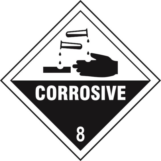 Corrosive 8 - Diamond Hazard Warning Labels (100 x 100mm Roll of 250)