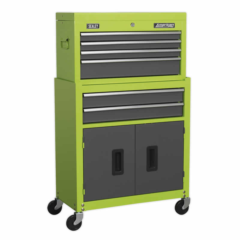 Sealey American Pro Topchest & Rollcab Combination 6 drawer unit - Green - 1040H x 615W x 295D - AP2200BBHV