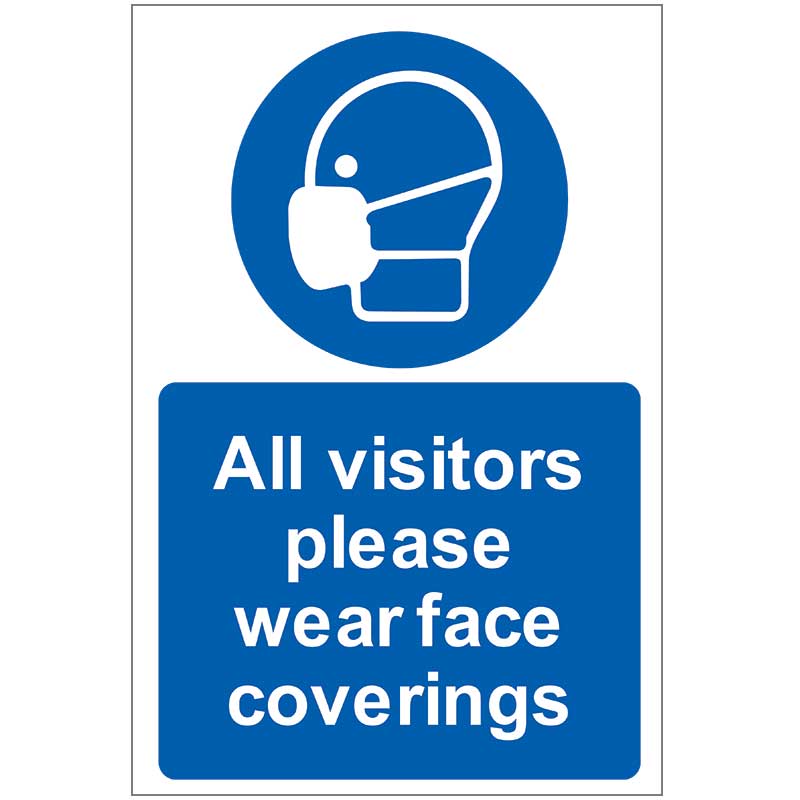 All visitors please wear face coverings Sign - Rigid PVC - 200 x 300mm