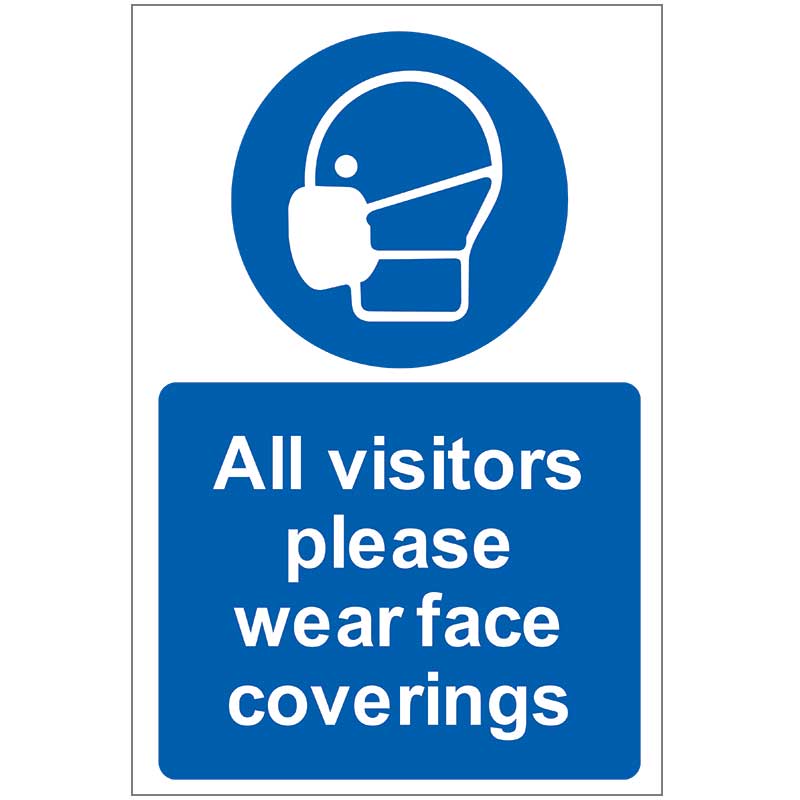 All visitors please wear face coverings Sign - Rigid PVC - 200 x 300mm