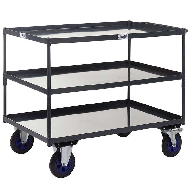 Apollo 600kg Shelf Trolley - 3 Steel Shelves with Surrounding Lip - 700 x 1000mm Platform Size