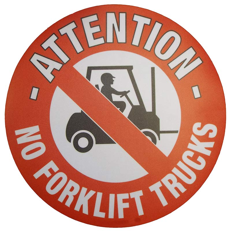Attention No Forklift Trucks Graphical Floor Marker Sticker - 430mm diameter