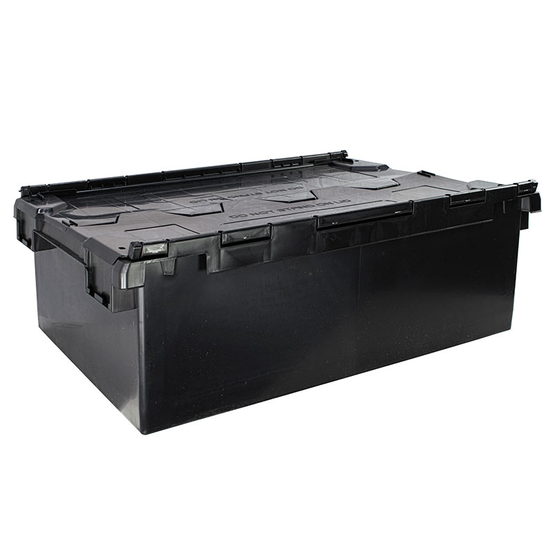Black 131L Euro Container with Attached Lid - 310 x 600 x 800mm - Pack of 2