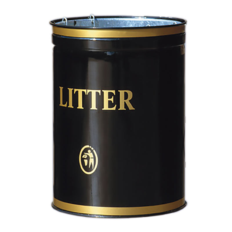 Black 40L Post Mounted Open Top Litter Bin - 480mm high