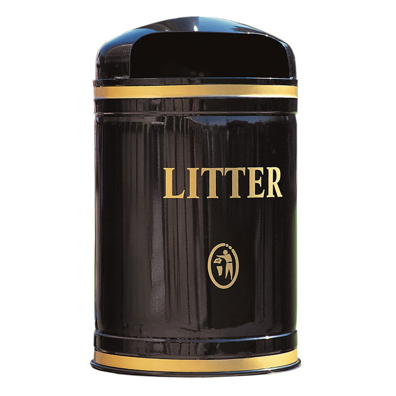 40L Wall Mounted Hooded Litter Bin - Black 