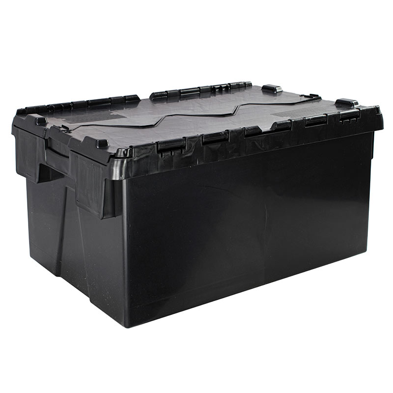 Black 60L Euro Containers with Attached Lid - 310 x 400 x 600mm - Pack of 2