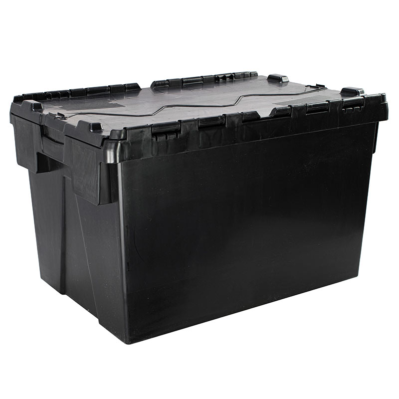 Black 71L Euro Container with Attached Lid - 365 x 400 x 600mm - Pack of 2