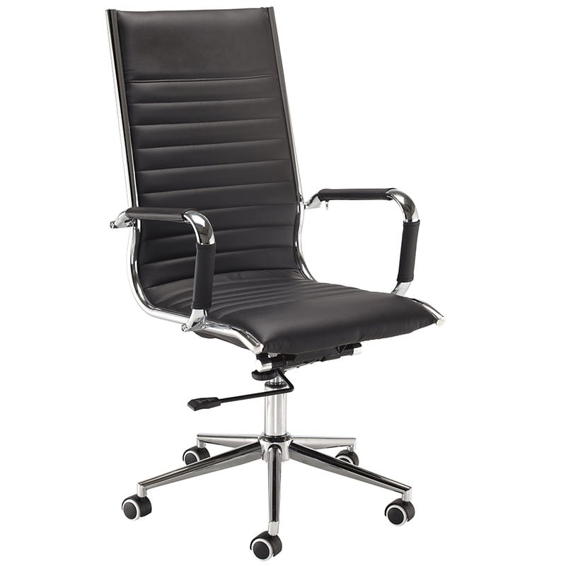 Heavy-Duty Bonded Black Leather Executive Office Chair with 660mm Back & Polished Chrome Swivel Base with Castors