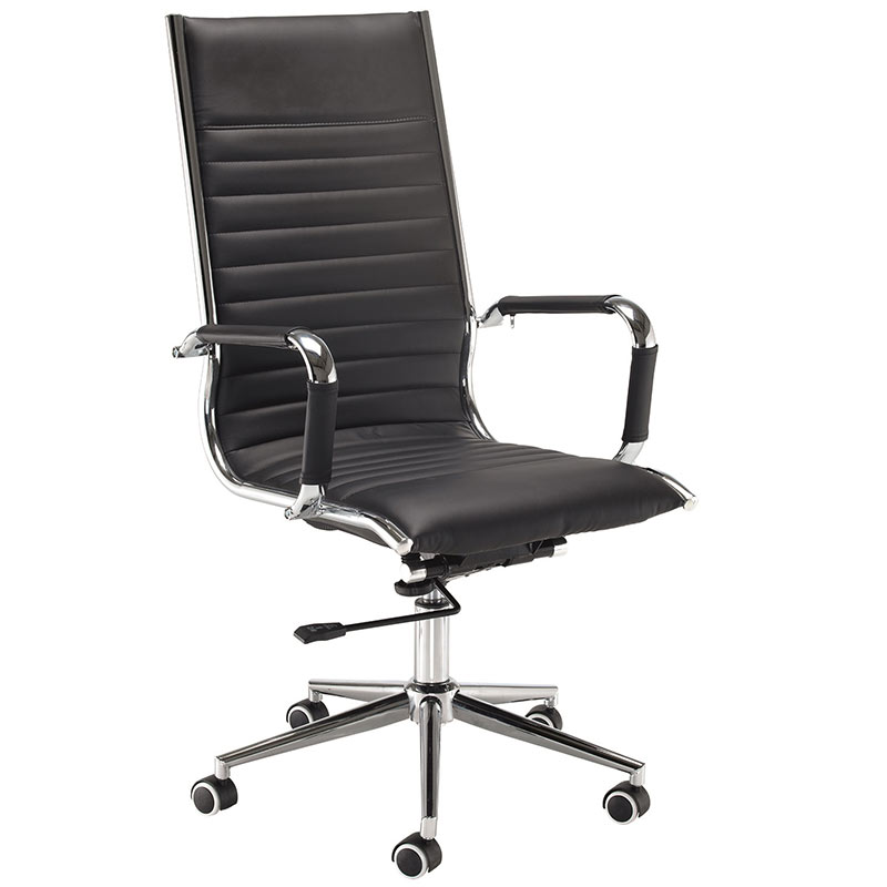Classic Black Leather Executive Office Chair - 660mm Back & Polished Chrome Swivel Base with Castors