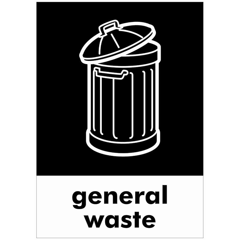 Black A5 Wheelie Bin Sticker General Waste - 200 x 150mm