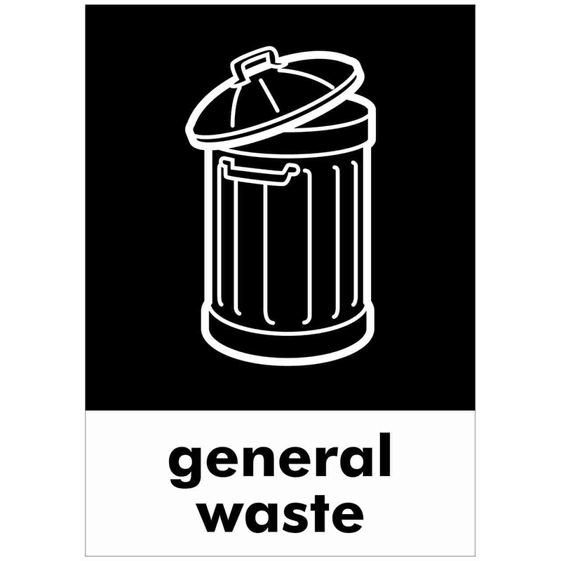 Black Wheelie Bin Sticker General Waste - 200 x 150mm