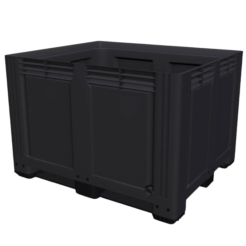 Black Solid Plastic Box Pallet with 3 Skids - 1000 x 1200 x 770mm