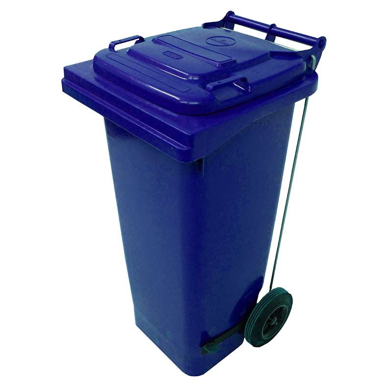 120L Pedal Operated Blue Wheelie Bin - conforms to RAL, DIN, AFNOR and draft CEN standards
