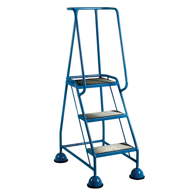 3 Tread Glide-Along Mobile Steps - Blue Frame and Full Handrail