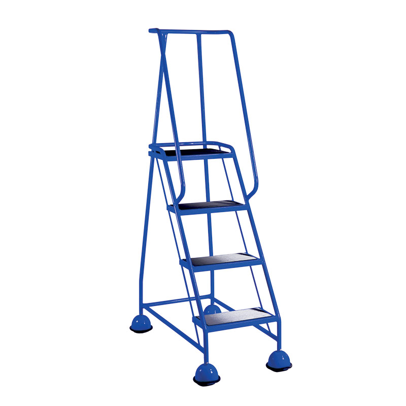 4 Tread Glide-Along Mobile Steps - Blue Frame and Full Handrail