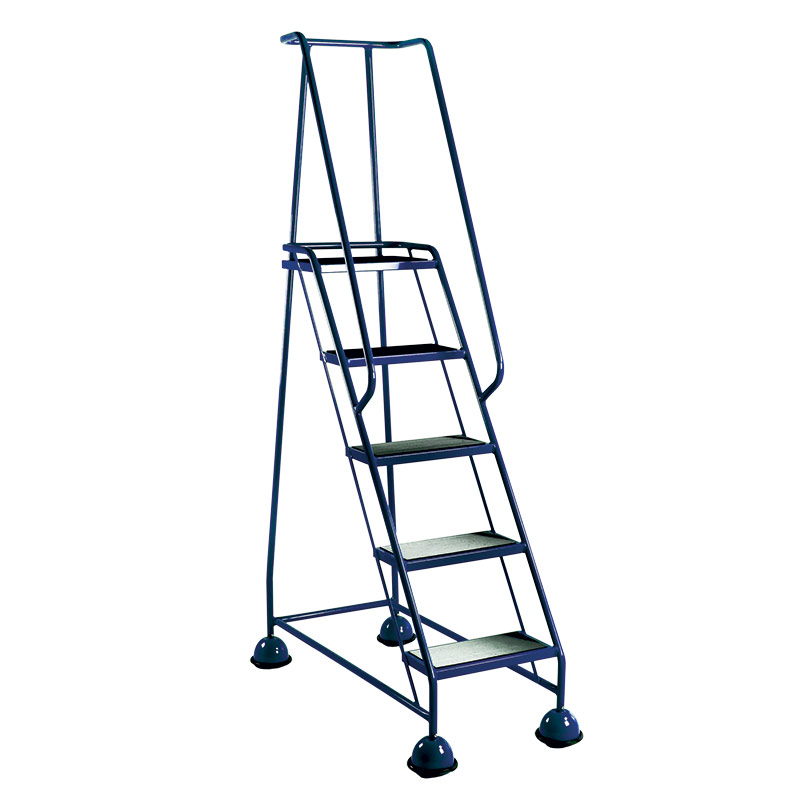 5 Tread Glide-Along Mobile Steps - Blue Frame and Full Handrail