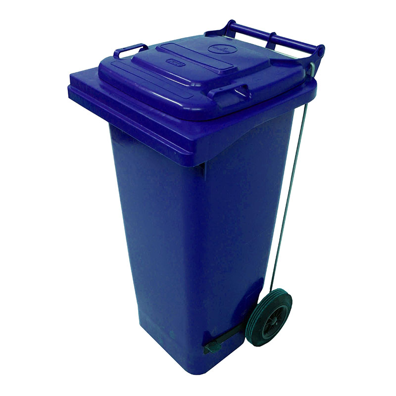 80L Pedal Operated Blue Wheelie Bin - conforms to RAL, DIN, AFNOR and draft CEN standards