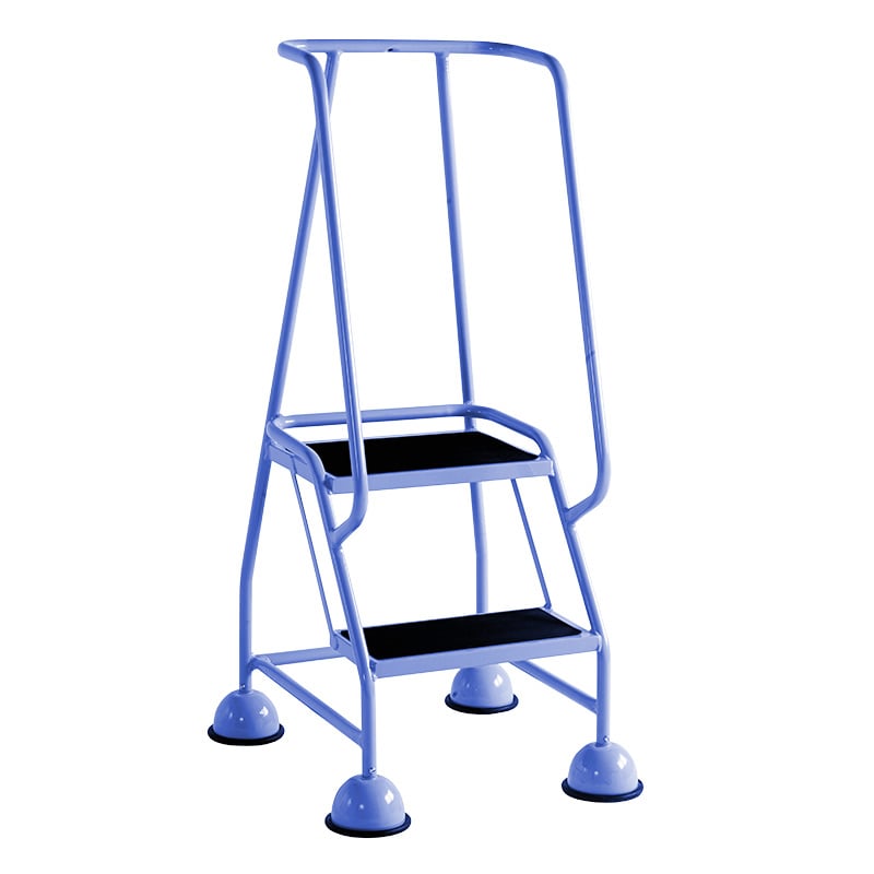 2 Tread Glide-Along Mobile Steps with Handrail - Blue Frame