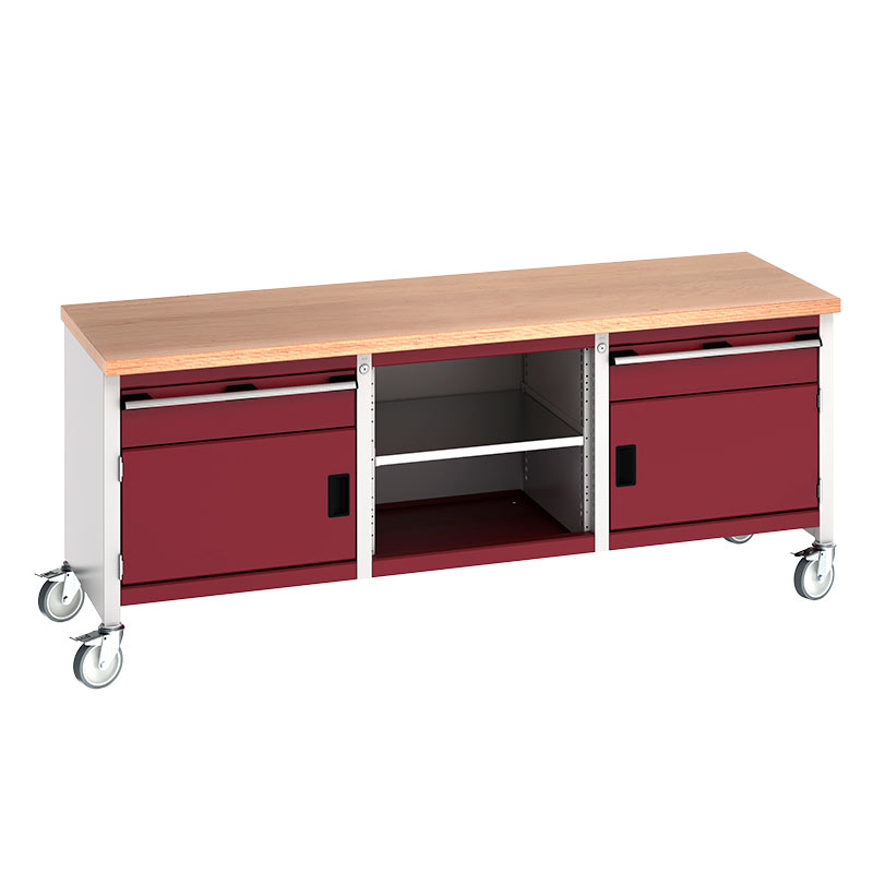 Bott Cubio Mobile Storage Bench, 2 x 150mm drawers & 2 x 350mm cupboards, 840 x 2000 x 750mm