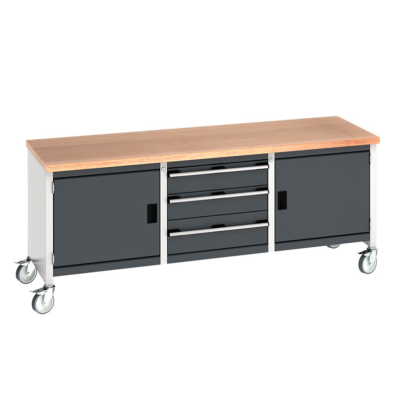 Bott Cubio Mobile Storage Bench, 2 x 150mm & 1 x 200mm drawers & 2 x 500 cupboards with adjustable shelves - 840 x 2000 x 750mm