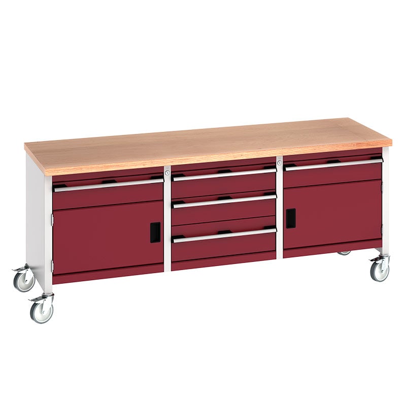 Bott Cubio Mobile Storage Bench, 4 x 150mm & 1 x 200mm drawers & 2 x 350 cupboards - 840 x 2000 x 750