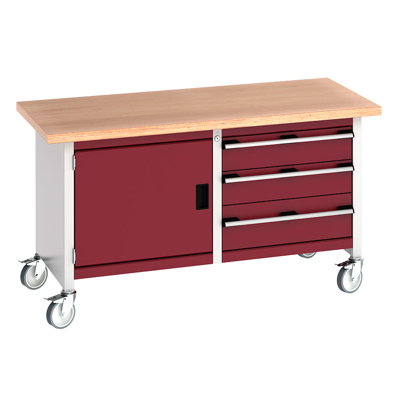 Bott Mobile Storage Bench 2 x 150mm & 1 x 200mm drawers, 500 cupboard with adjustable shelf - 840 x 1500 x 750mm