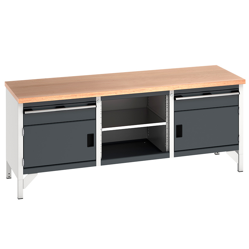 Bott Cubio Multiplex Storage Bench 2 Cupboards 2 Drawers and Open Section - 840 x 2000 x 750mm