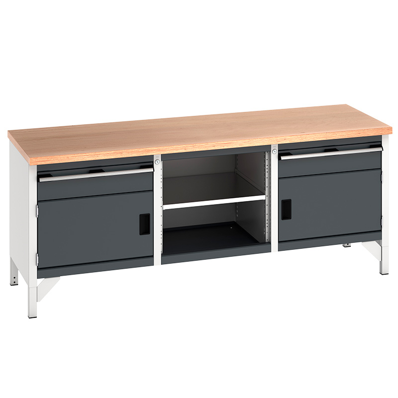 Bott Cubio Multiplex Storage Bench 2 Cupboards 2 Drawers and Open Section - 840 x 2000 x 750mm