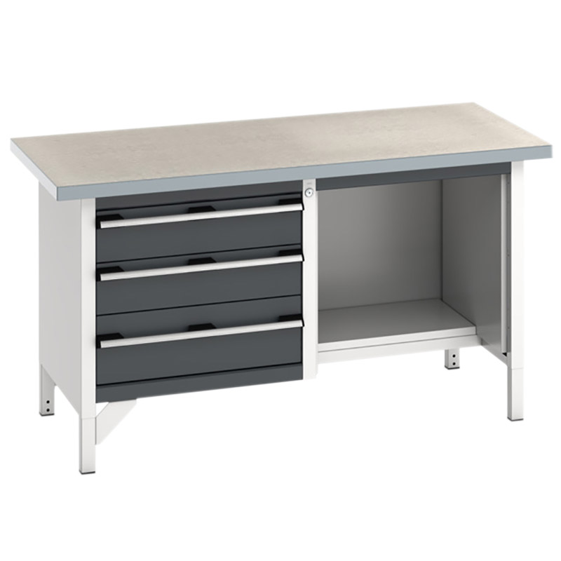 Bott Cubio Storage Bench Lino Worktop - 3 Drawers & Open Section - 840 x 1500 x 750mm