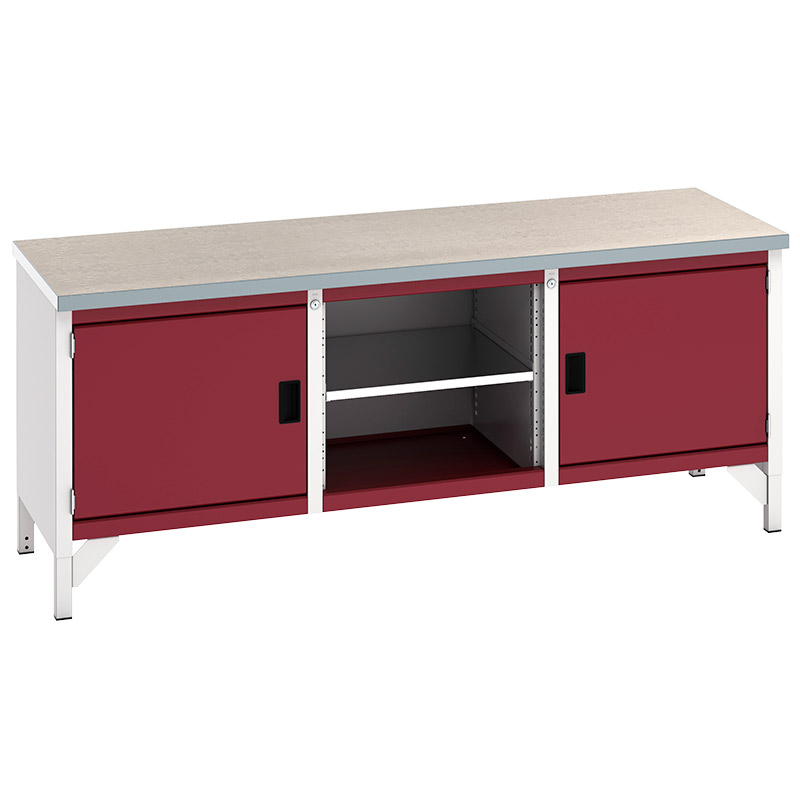Bott Cubio Storage Bench with Lino Worktop - 2 Cupboards and Open Section - 840 x 1500 x 750mm