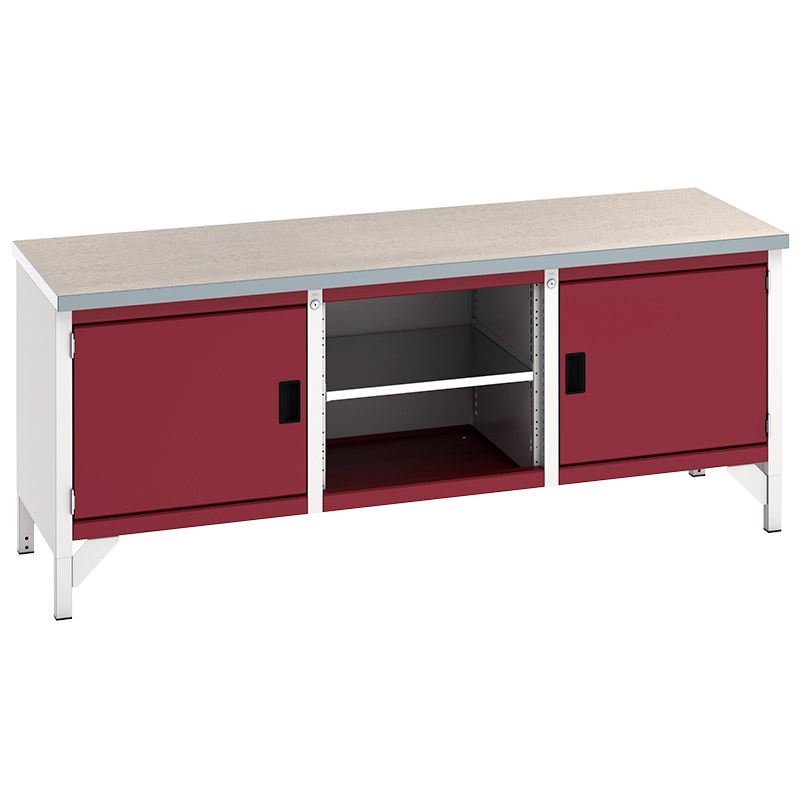 Bott Cubio Storage Bench Lino Worktop - 2 Cupboards & Open Section - 840 x 1500 x 750mm