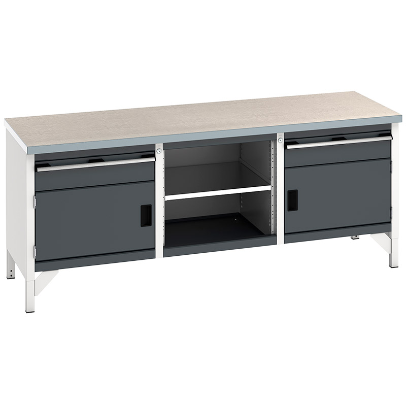 Bott Cubio Storage Bench with Lino Worktop - 2 Cupboards, 2 Drawers and Open Section - 840 x 1500 x 750mm