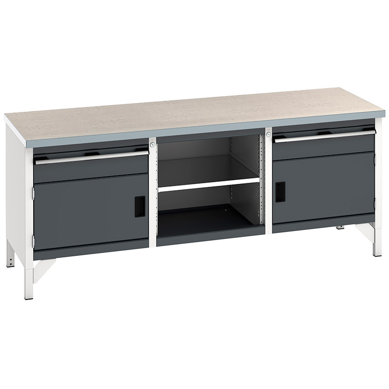 Bott Cubio Storage Bench Lino Worktop - 2 Cupboards, 2 Drawers & Open Section - 840 x 1500 x 750mm
