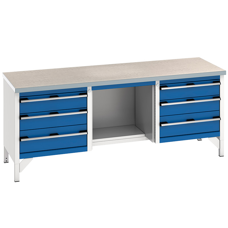 Bott Cubio Storage Bench with Lino Worktop - 6 Drawers and Open section - 840 x 1500 x 750mm