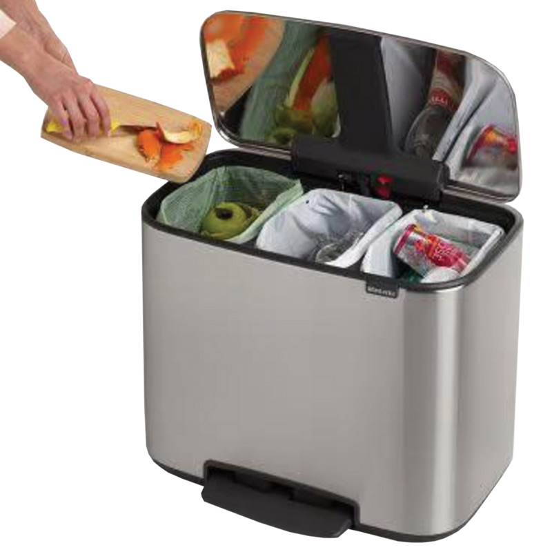 Brabantia Triple Compartment Recycling Bin - 3x 11L - Silver
