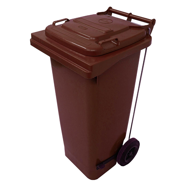 80L Pedal Operated Brown Wheelie Bin - conforms to RAL, DIN, AFNOR and draft CEN standards