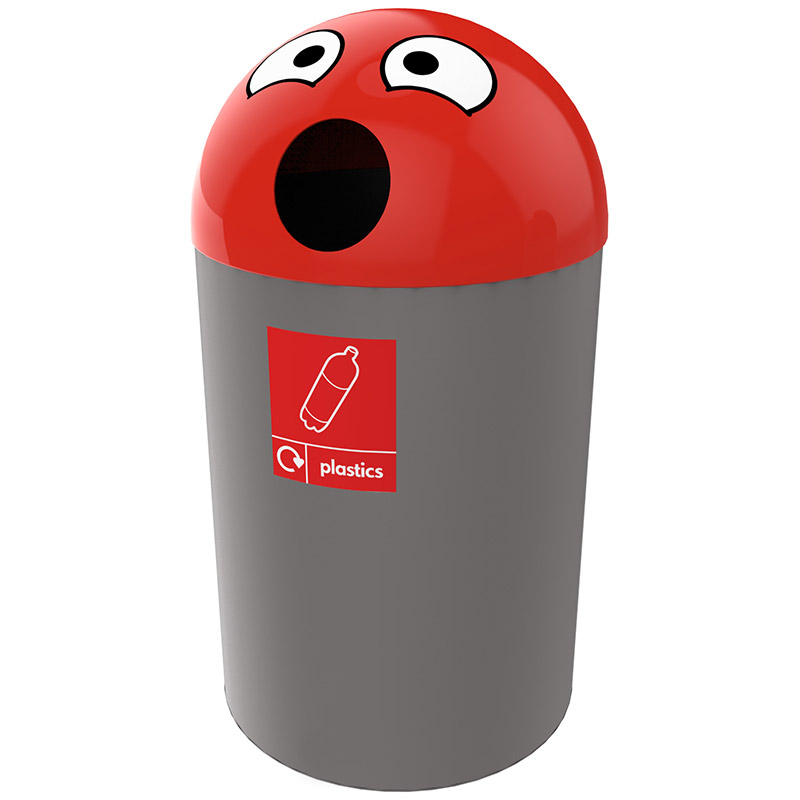 Buddy 75 Litter Bin - Hole Aperture & Liner - Red Lid, Grey Body - Plastics Label