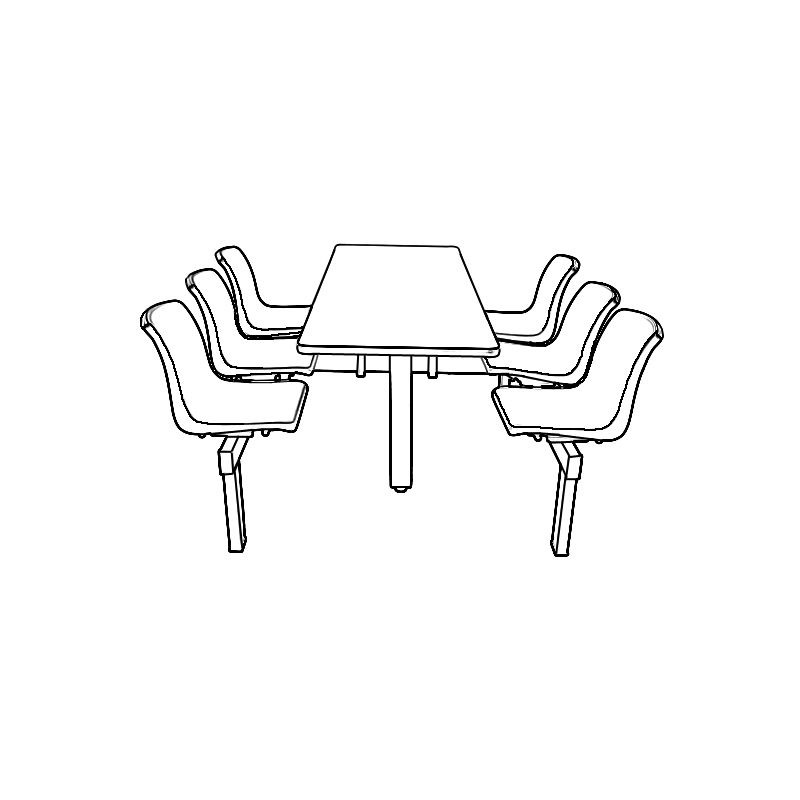 Steel Canteen Table Unit with Moulded Polypropylene Seats - 6 Seat Island Unit