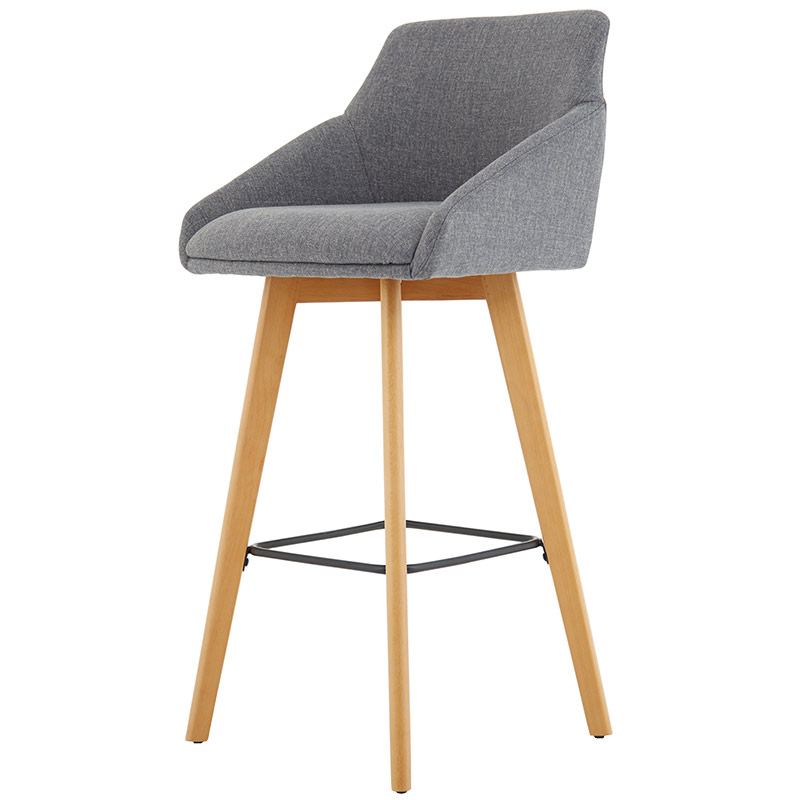 Carmen Wooden Leg High Stool with Grey Fabric Upholstery