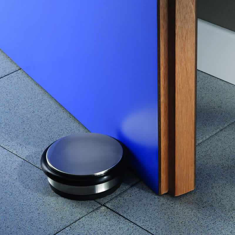 Chrome & Black Door Stop with non-slip rubber base - Suitable for use on most hard floors