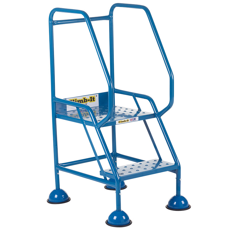 Climb-It 2 Tread Domed Feet Safety Steps - Punched Metal Treads - 1085 x 575 x 960mm - Blue