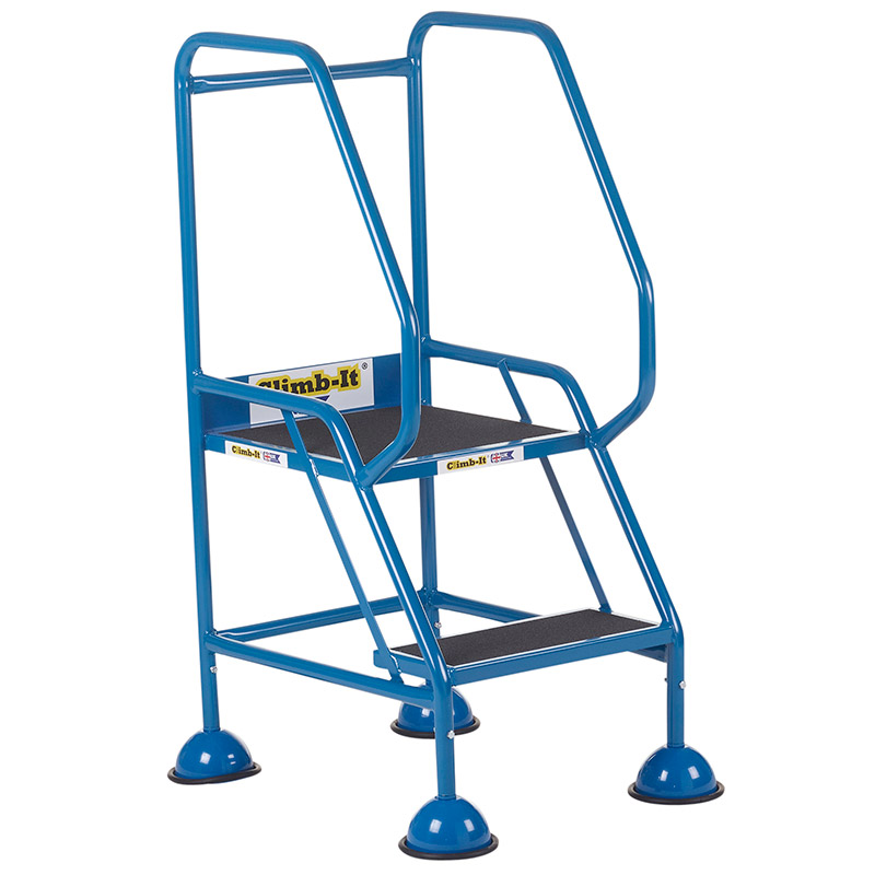 Climb-It 2 Tread Domed Feet Safety Steps - Anti-Slip Rubber Treads - 1085 x 575 x 960mm - Blue