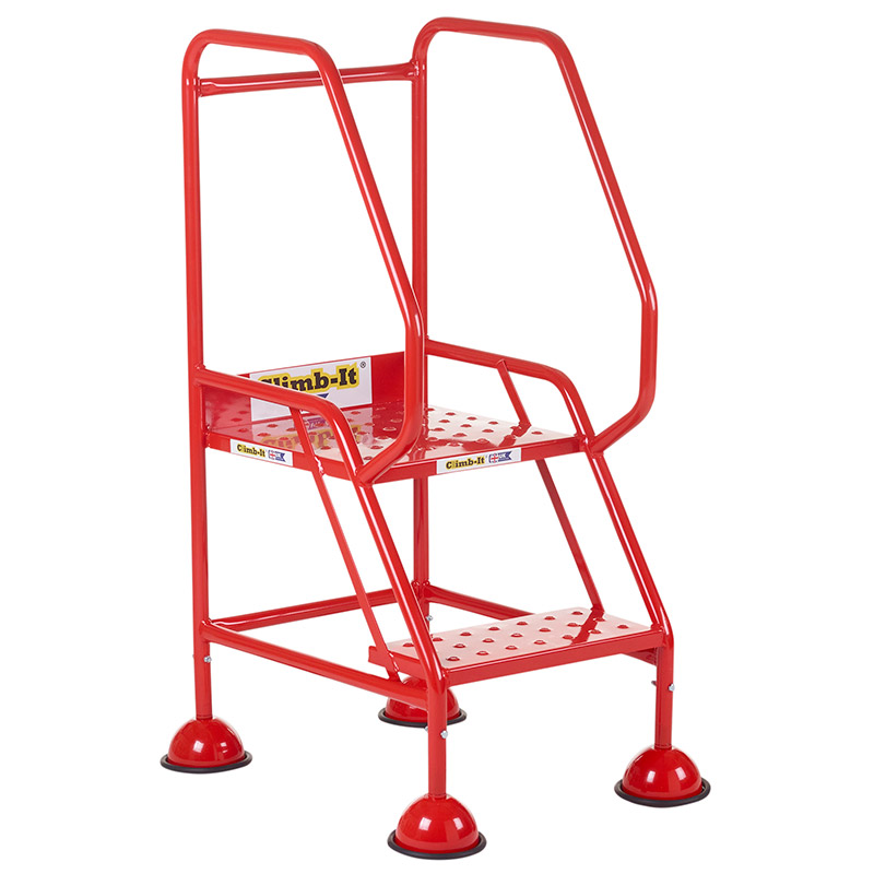 Climb-It 2 Tread Domed Feet Safety Steps - Punched Metal Treads - 1085 x 575 x 960mm - Red
