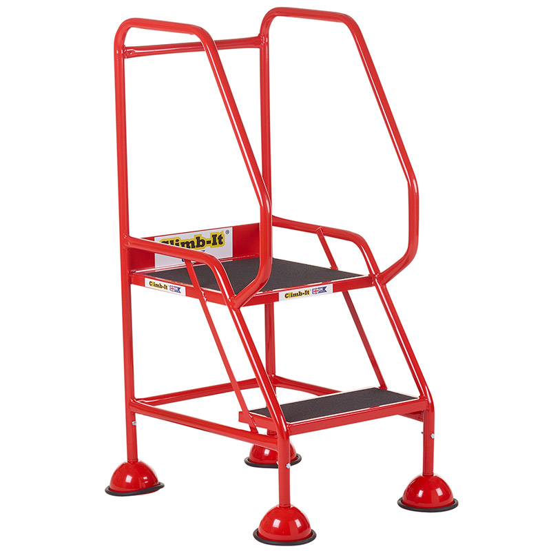 Climb-It 2 Tread Domed Feet Safety Steps - Anti-Slip Rubber Treads - 1085 x 575 x 960mm - Red
