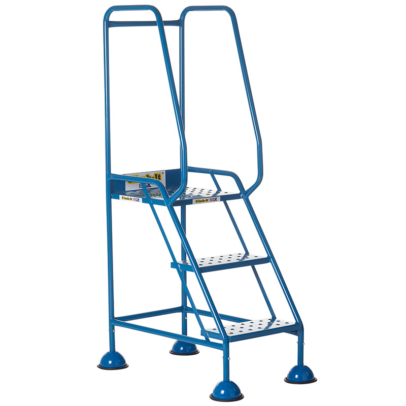 Climb-It 3 Tread Domed Feet Safety Steps - Punched Metal Treads - 1420 x 550 x 820mm - Blue