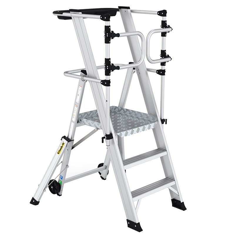 Climb-It Large Platform Folding Steps with Safety Gates - 3 Tread