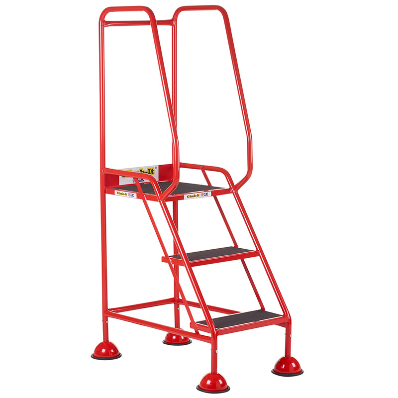 Climb-It 3 Tread Domed Feet Safety Steps - Anti-Slip Rubber Treads - 1420 x 550 x 820mm - Red