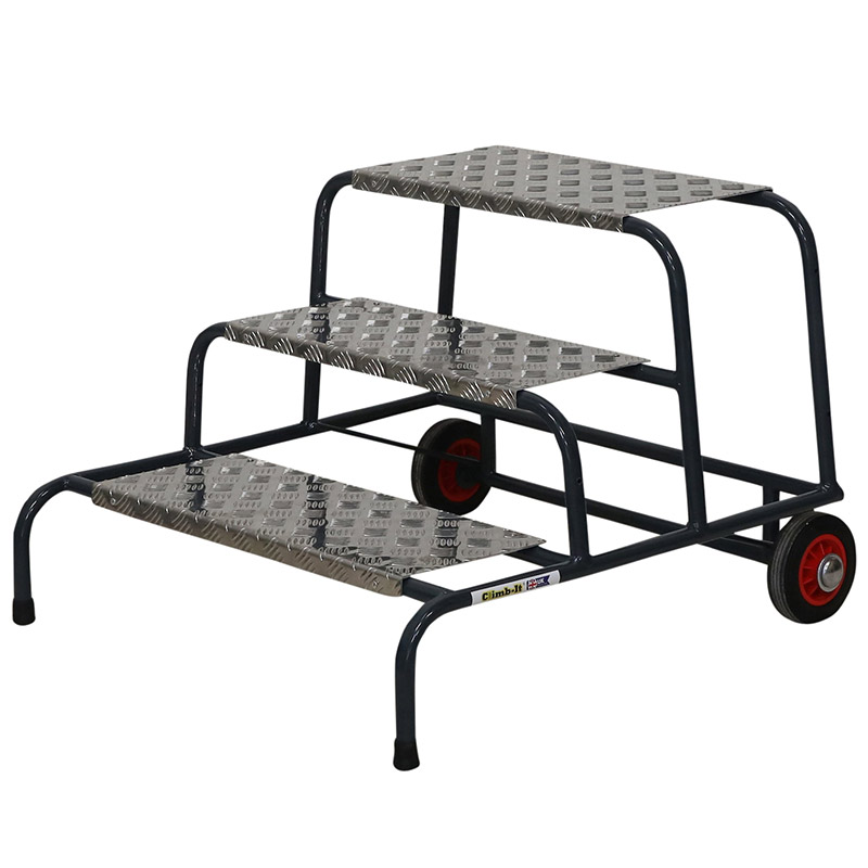 Climb-It 3 Tread Wide Work Steps with Wheels - 600mm High Platform - 600 x 800 x 890mm