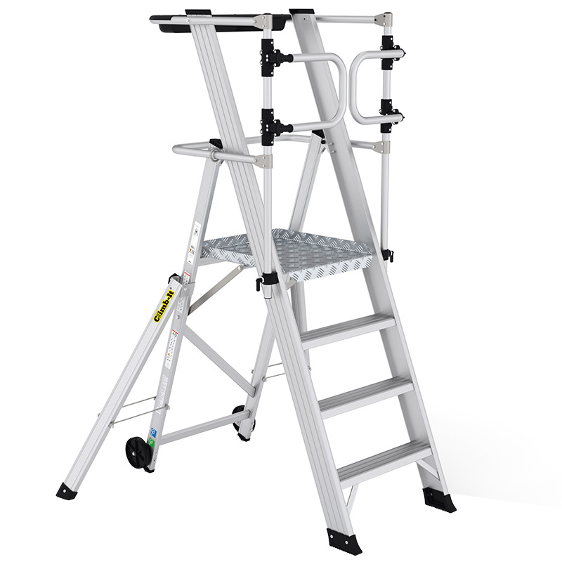 Climb-It Large Platform Folding Steps with Safety Gates - 4 Tread